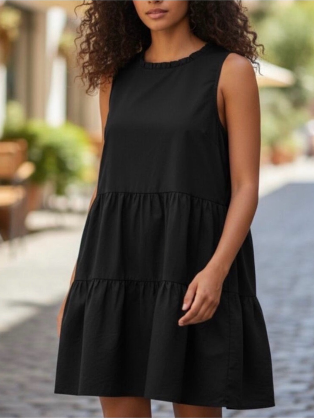 J. Crew Black Sleeveless Tiered Mini Dress